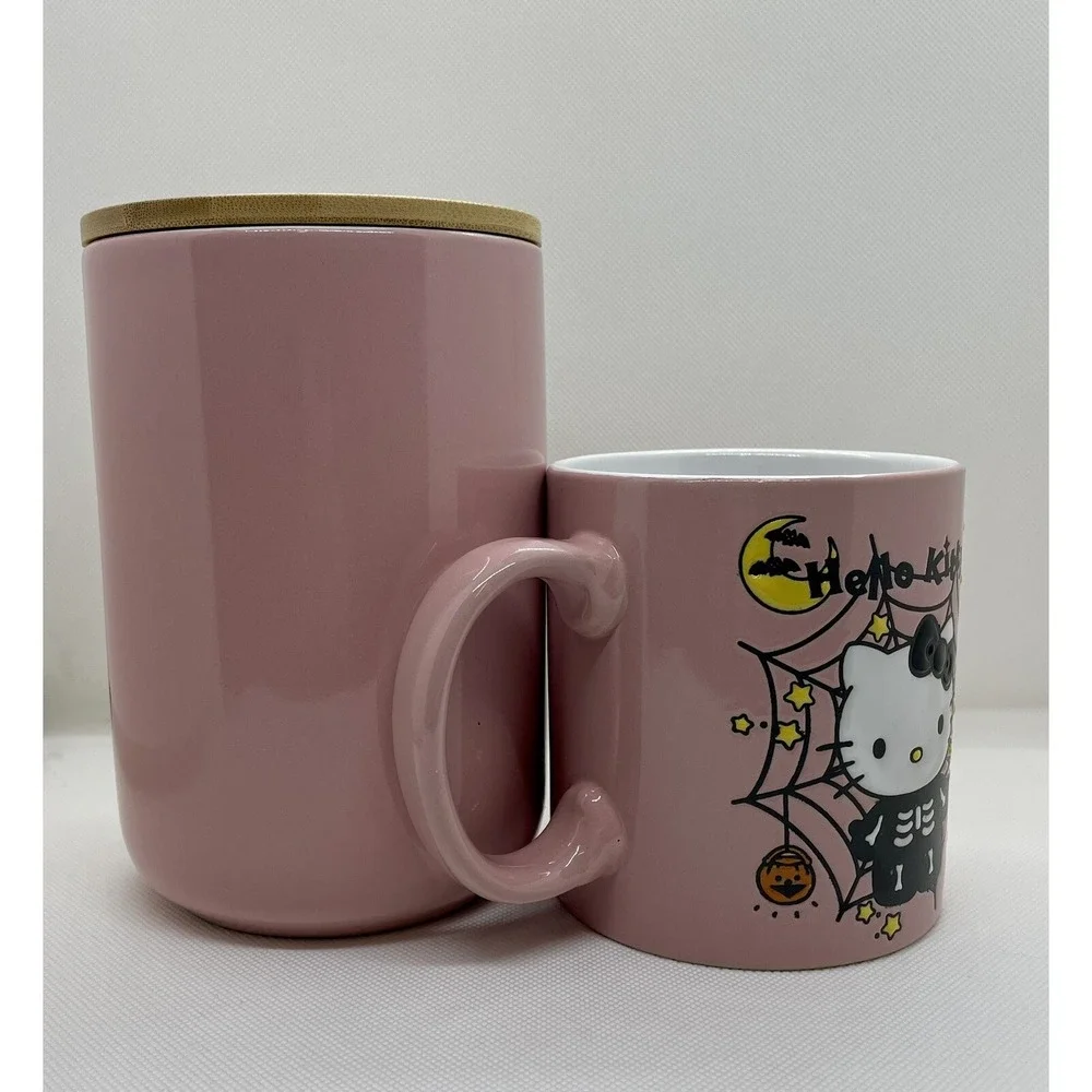 New Sanrio Hello Kitty Skeleton Pink Spiderweb 2023 Halloween Mug & Cookie Jar - Picture 7 of 8